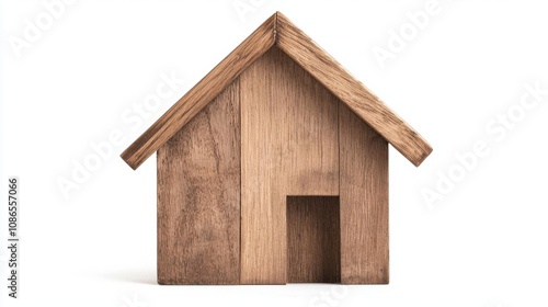 A rustic cottage toy house, wooden texture, vintage design, isolated on white background