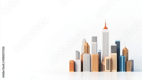 A skyscraper toy house, modern city design, futuristic elements, isolated on white background