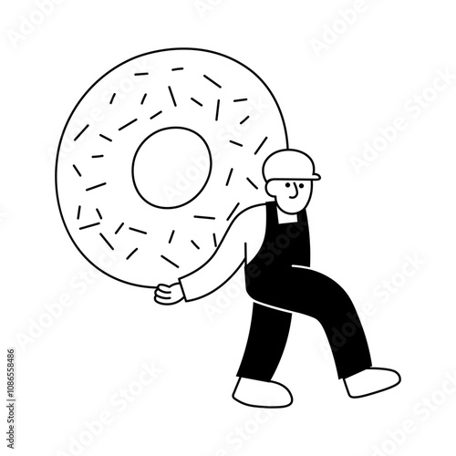 Retro Character Carry a Food Men Carrying Donuts
