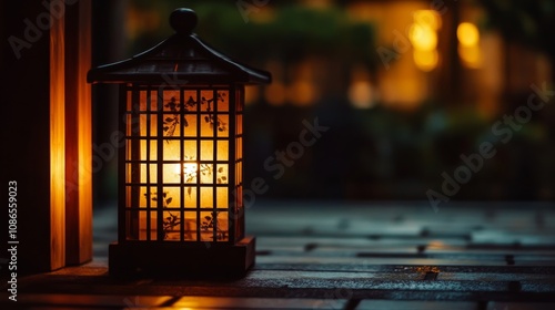 An empty scene featuring blank mockup template filled with a small lantern casting light over a ninja mask and scroll, capturing tradition for International Ninja Day