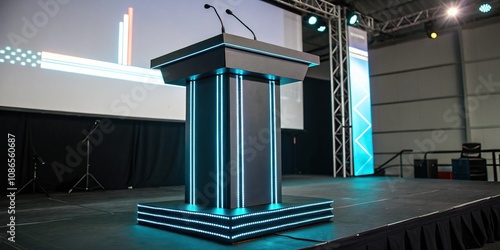 Dark aluminum podium with LED strips and futuristic lighting, podim, lighting, ambient, led, minimalist photo