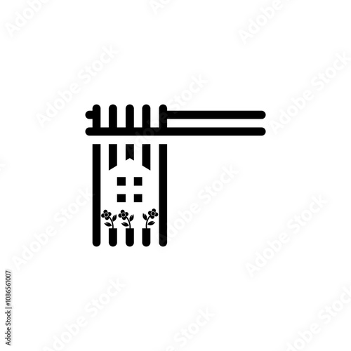 Ramen with house logo. Asian food restaurant vector design template.
