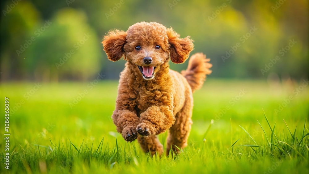 A brown puppy zooms across lush green grass. Plenty of space for your text. A brown puppy zooms across lush green grass. Plenty of space for your text.
