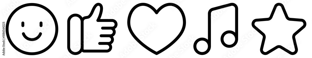 Black line icon png cut out element set Black line icon png cut out element set