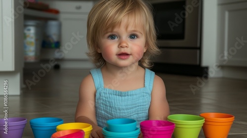 Portrait of a Young Child playing with toys indoors.