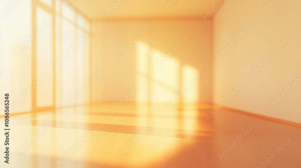 Bright sunlit room with warm yellow hues and wooden floor in the morning light Bright sunlit room with warm yellow hues and wooden floor in the morning light