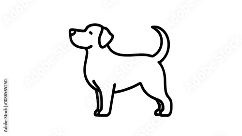 A clean and modern dog icon illustration with simple lines on a white background, ideal for pet projects or designs.