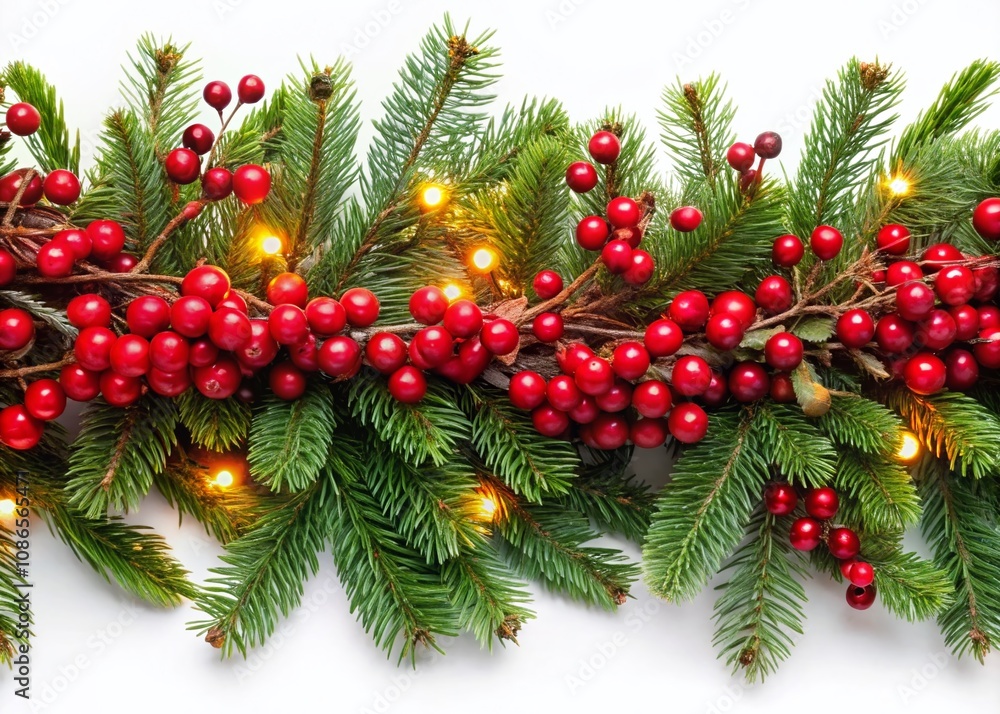 Christmas Tree Border Red Berries Garland Holiday Decor Christmas Tree Border Red Berries Garland Holiday Decor