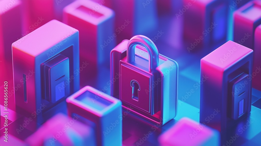 Digital Security Concept in Isometric Illustration Digital Security Concept in Isometric Illustration