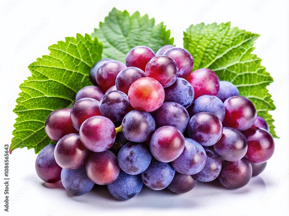 Fototapeta premium Close-up of a fresh grape cluster, isolated on white. Sharp details.