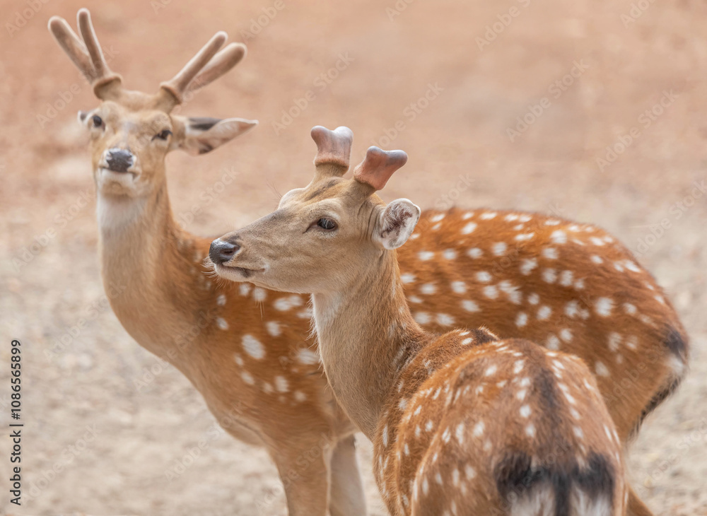 young male sika deers or spotted deers or Japanese deers (Cervus nippon) wild animal resting in natural young male sika deers or spotted deers or Japanese deers (Cervus nippon) wild animal resting in natural