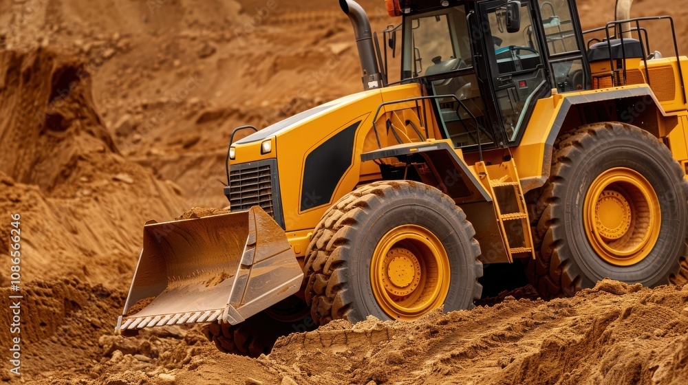 Construction vehicle operating on earth-moving site. Construction vehicle operating on earth-moving site.