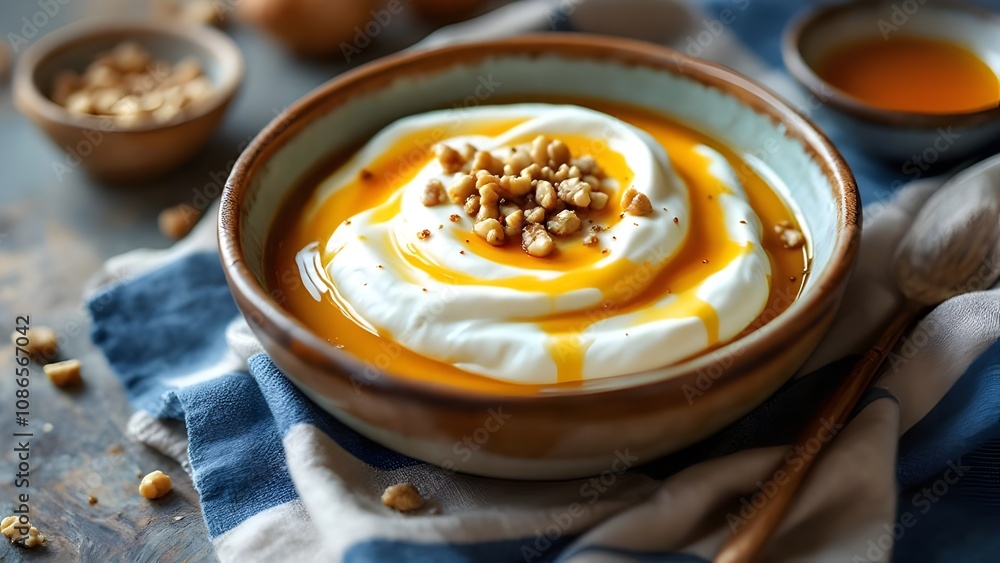 Yiaourti me Meli Greek Yogurt with Honey and Walnuts (Greek Cuisine) Yiaourti me Meli Greek Yogurt with Honey and Walnuts (Greek Cuisine)