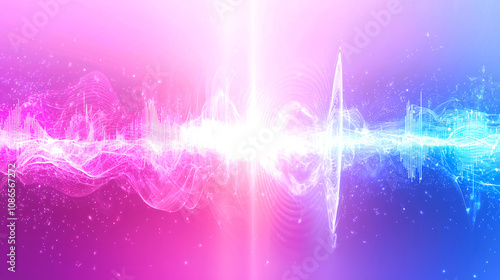 In an abstract display, sound waves evolve into images of conversations, serving as a symbolic representation of podcasting