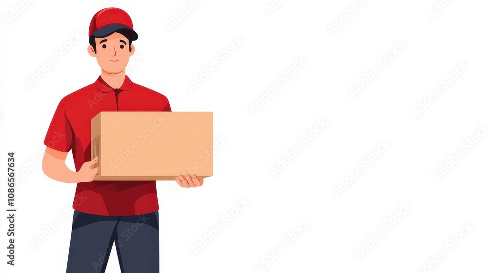 A delivery worker holding a parcel, vibrant vector art, isolated on white background A delivery worker holding a parcel, vibrant vector art, isolated on white background