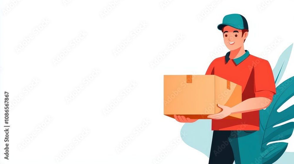 Courier extending a box, pastel color palette, soft illustration, isolated on white background Courier extending a box, pastel color palette, soft illustration, isolated on white background