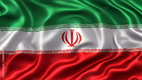 Realistic Iran Flag Background In Silk Texture Style photo