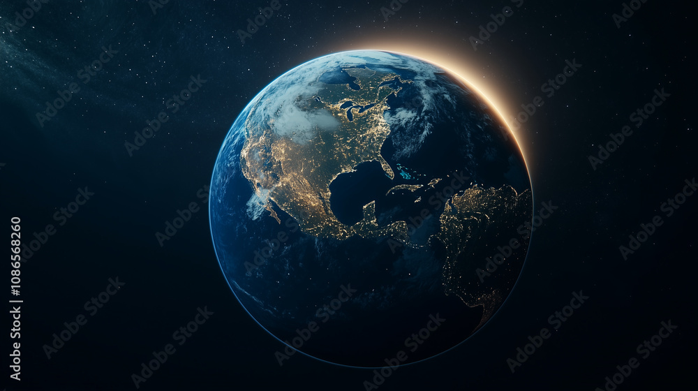 Fototapeta premium Planet Earth Illuminated by Sunlight in Space