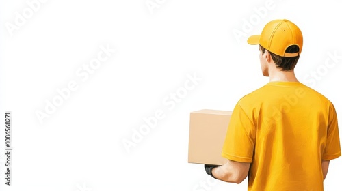 Delivery man with a box, oil painting texture, isolated on white background