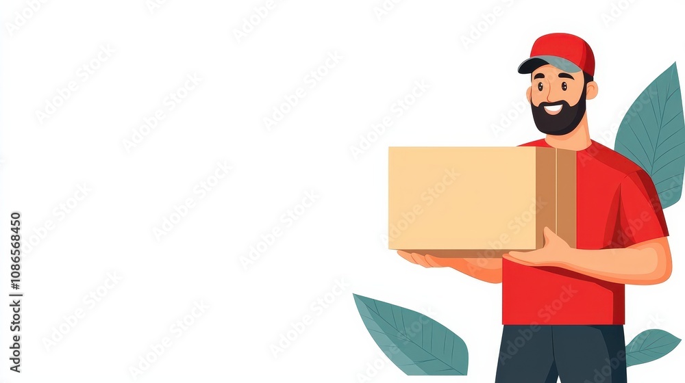 Delivery worker handing a parcel, flat geometric design, isolated on white background Delivery worker handing a parcel, flat geometric design, isolated on white background