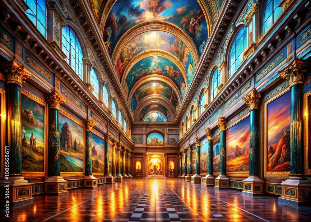 Obraz premium Long Exposure Art Gallery 3D Illustration, Stunning Big Gallery