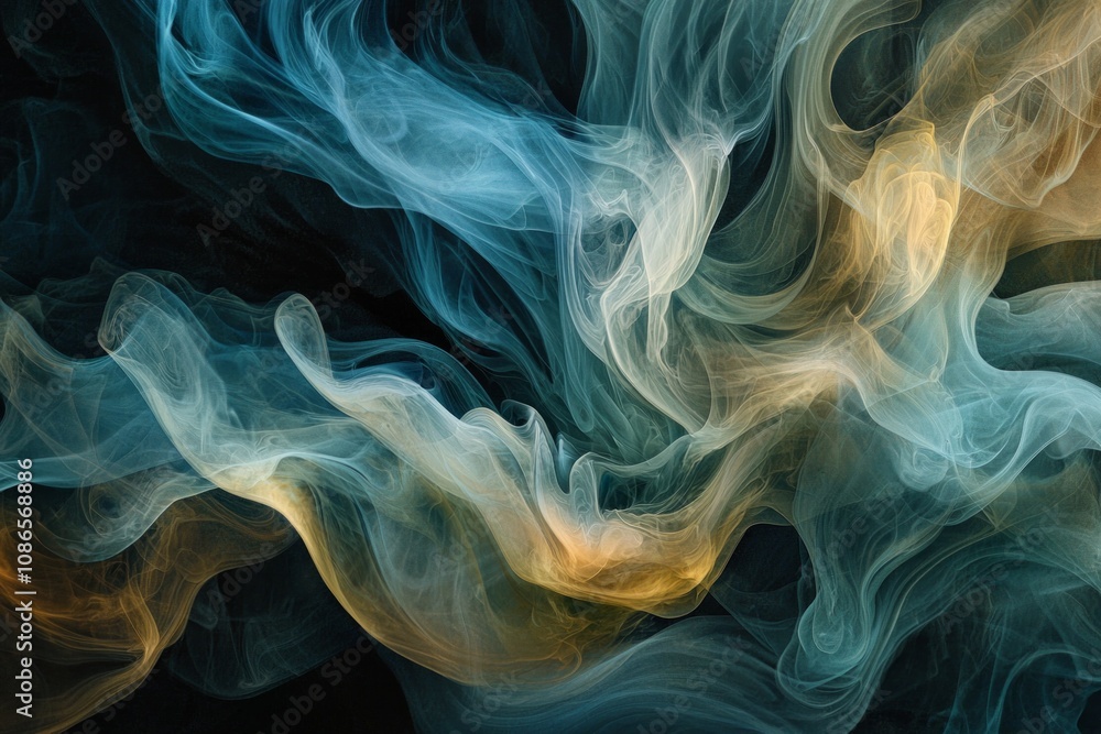 Fototapeta premium Swirling, colorful smoke patterns against a dark background, providing a mysterious and artistic texture for digital overlays. 
