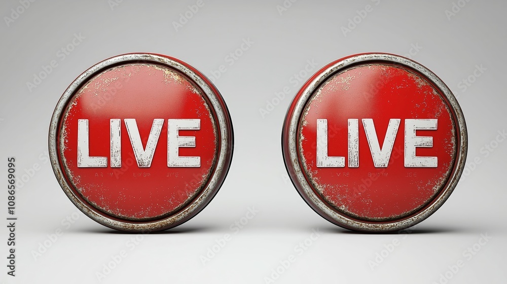 live badge isolated on white. Pin button two sides live badge isolated on white. Pin button two sides