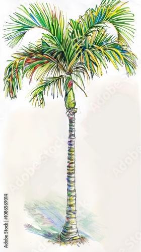 Detailed Watercolor Illustration of Foxtail Palm Tree for Top-Down Landscape Design Generative AI photo