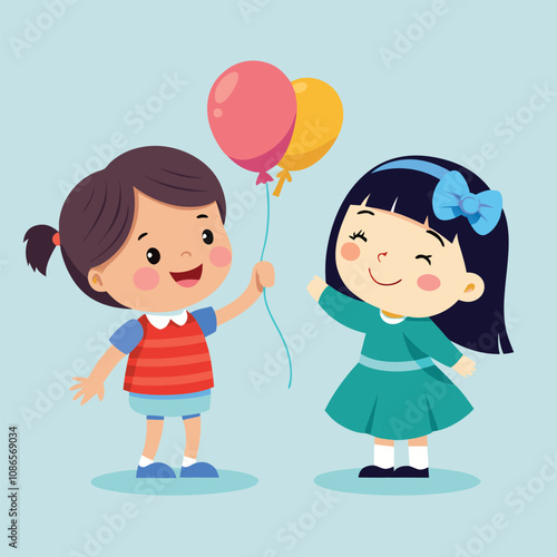 happy cute kid girl give balloon to friend vector