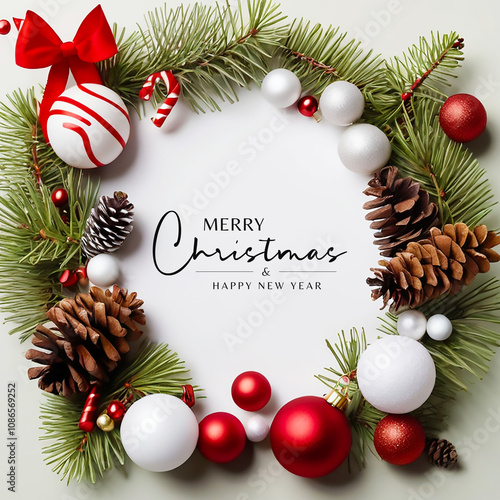 Realistic Christmas and happy new year background with realistic decorations