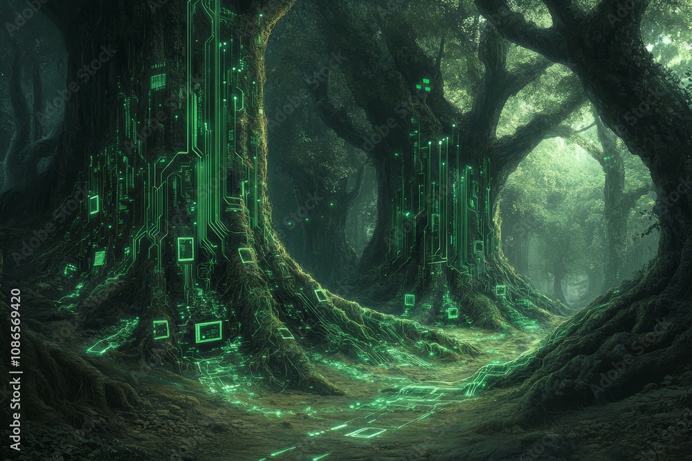 Obraz premium Circuitry Forest in Decay, Digital Waste and Environmental Impact