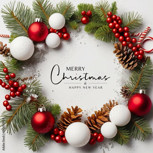 Realistic Christmas and happy new year background with realistic decorations