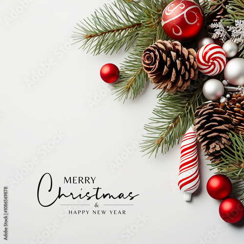 Realistic Christmas and happy new year background with realistic decorations