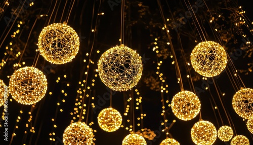 Bright and festive yellow Christmas circle lights, creating a magical holiday ambiance.