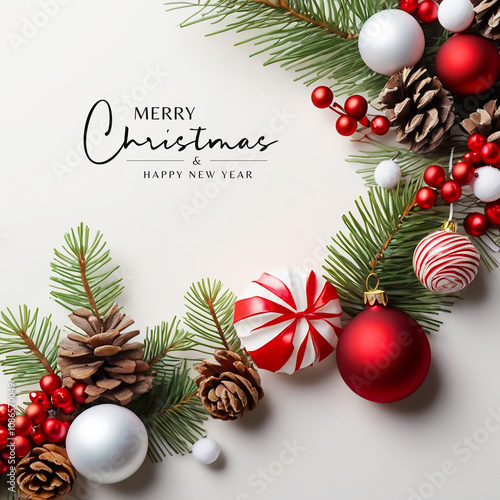 Realistic Christmas and happy new year background with realistic decorations