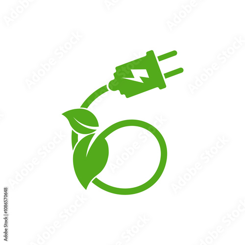illustration of eco green electric concept icon with electric plug and leaf symbols