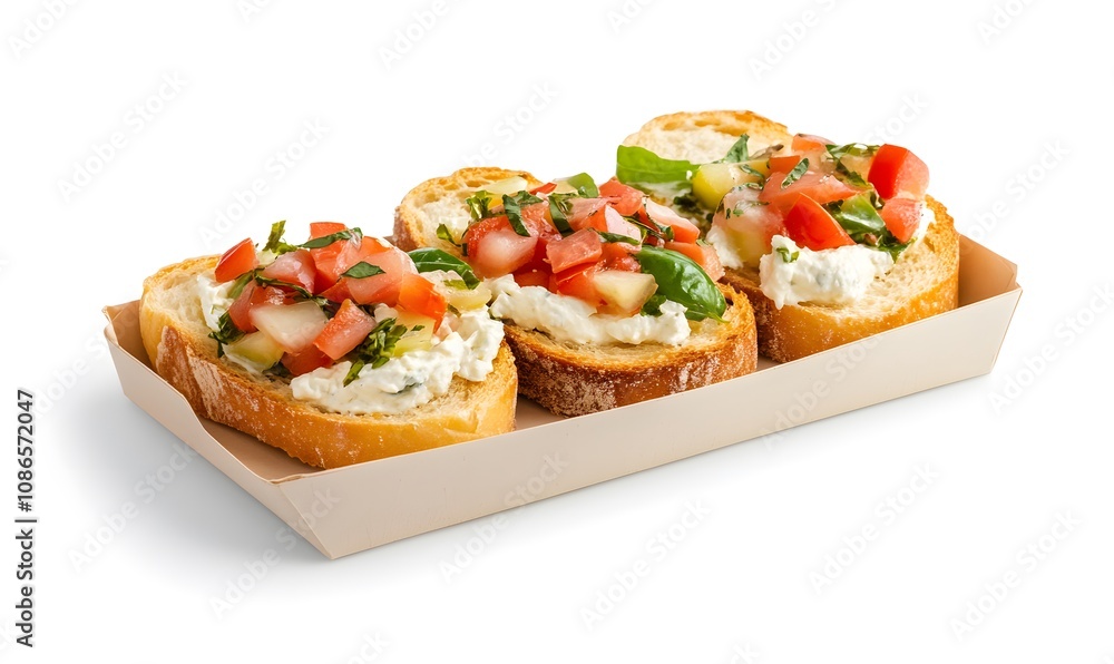 Toasted baguette bread with cream cheese and vegetables, Generative AI Toasted baguette bread with cream cheese and vegetables, Generative AI