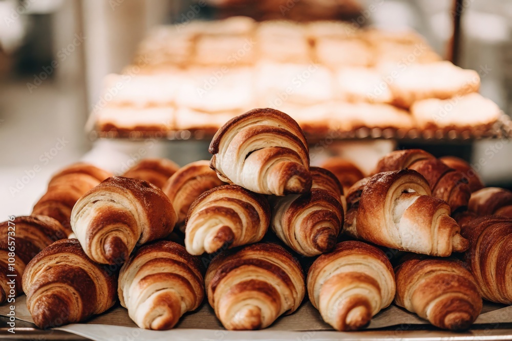 Freshly Baked Croissants Arranged on Parchment Paper Freshly Baked Croissants Arranged on Parchment Paper