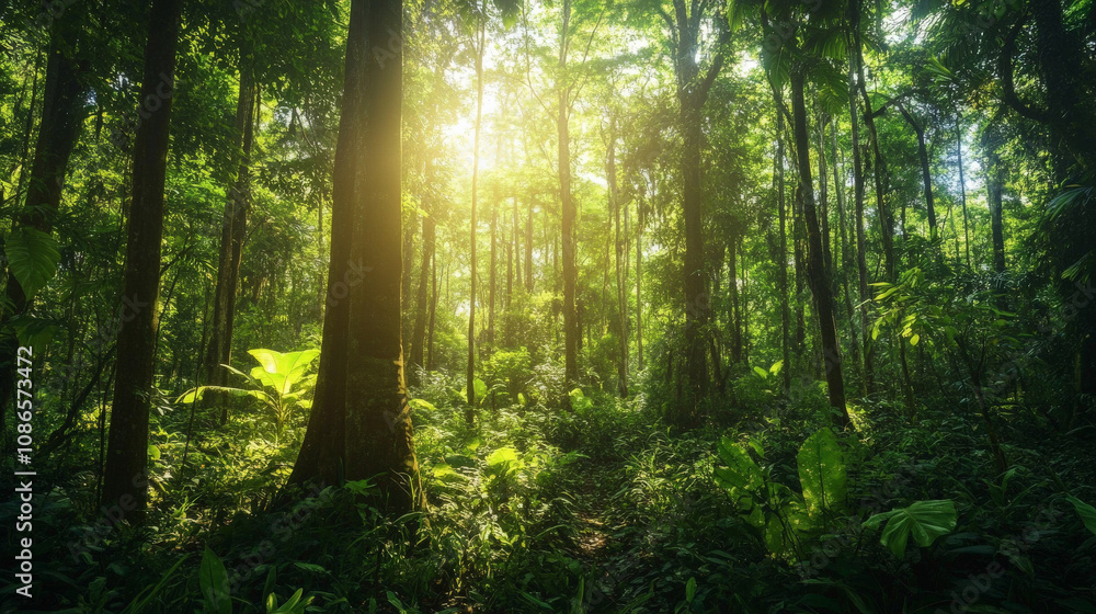 Naklejka premium HDRI of a dense forest canopy with dappled sunlight