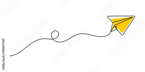 paper airplane illustration with continuous line style isolated white background