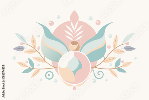 Soft pastel colors intertwine in a delicate floral design featuring elegant lines and smooth curves, A design featuring delicate lines and soft pastel colors inspired by beauty products