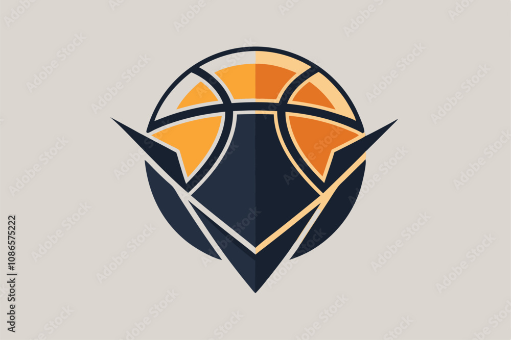 The geometric design showcases a basketball team logo with striking colors and dynamic shapes, A geometric shape representing a basketball team, minimalist simple modern vector logo design The geometric design showcases a basketball team logo with striking colors and dynamic shapes, A geometric shape representing a basketball team, minimalist simple modern vector logo design