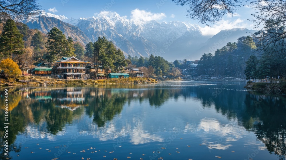 Fototapeta premium Tranquil Lake with Mountain Reflections in Nature