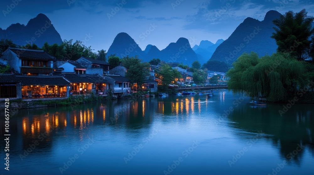 Naklejka premium Tranquil River View in Scenic Mountain Landscape