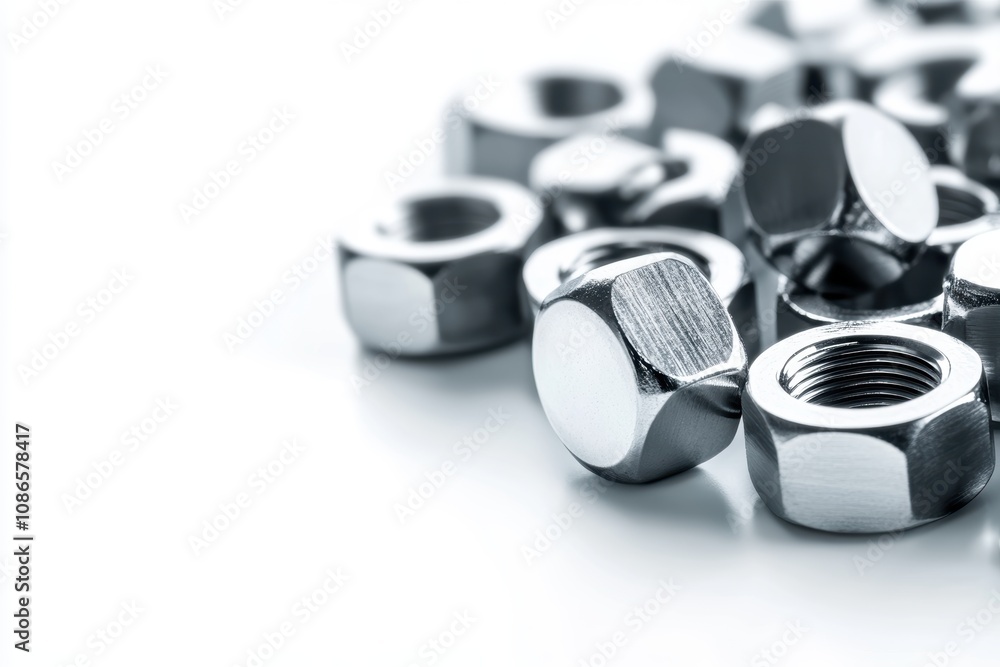 a high-resolution image of stainless steel nuts with visible threading and polished surface, durable and reliable for industrial use, isolated on white background a high-resolution image of stainless steel nuts with visible threading and polished surface, durable and reliable for industrial use, isolated on white background
