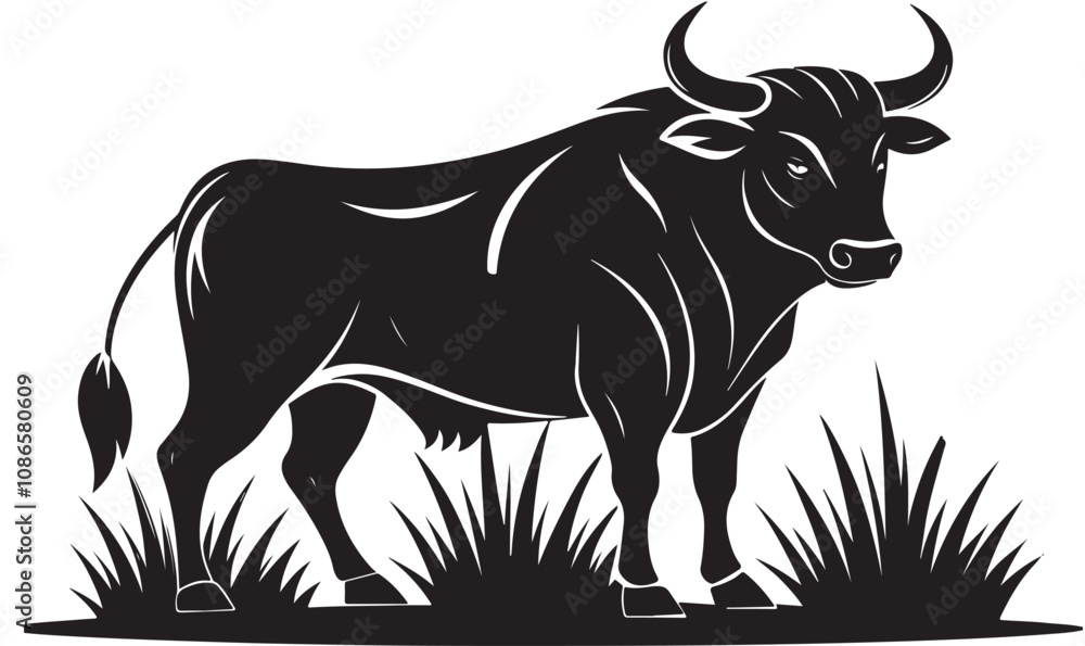Fototapeta premium Zebu vector illustration silhouette transprant background