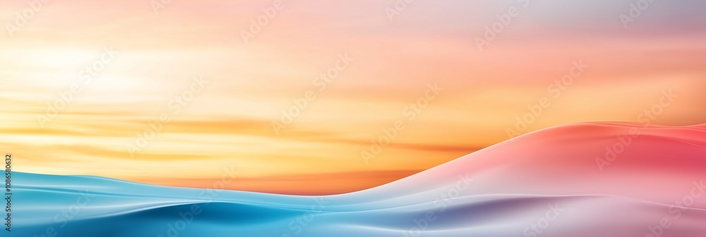 Breathtaking Vibrant Panoramic Sunset Sky with Soft Waves of Color Blending in Harmonious Tones of Blue, Pink, and Orange in a Serene Landscape Breathtaking Vibrant Panoramic Sunset Sky with Soft Waves of Color Blending in Harmonious Tones of Blue, Pink, and Orange in a Serene Landscape