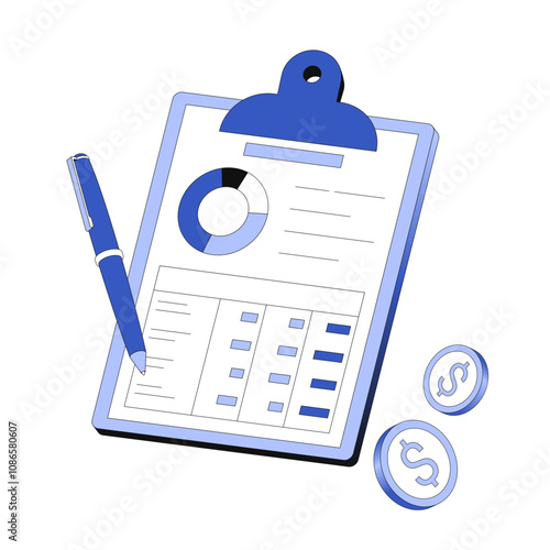 Financial planning and budgeting on clipboard
