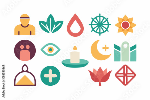 Abstract minimalist spirituality icon set for meditation and wellness design
