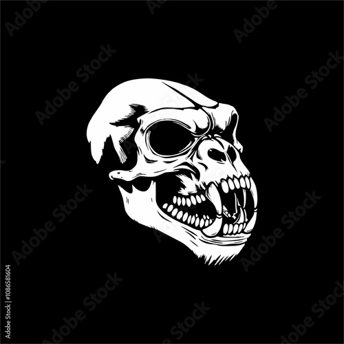 Black and white angry gorilla skull vector